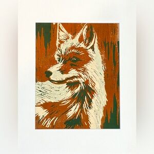 Fox Art Hand Printed Linocut Owl Reduction Print Woodland Animal Art Matted